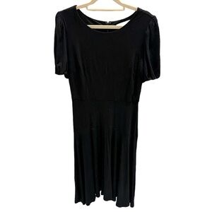 Loft Women's Size 6 Fit & Flare Dress  Black Solid Mid Calf Formal Rayon